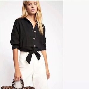 Free People Sunstreaks Tie
Front Gauzy Black Button‎ Front Shirt Top L